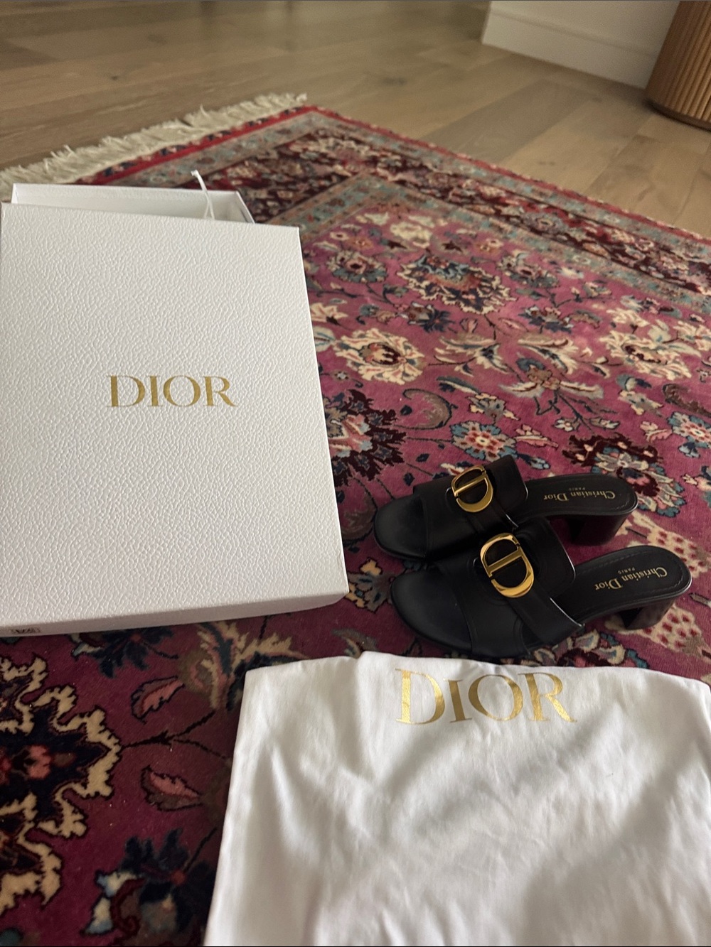 Dior Black Leather Mules with Gold CD Emblem - Picture 12 of 12